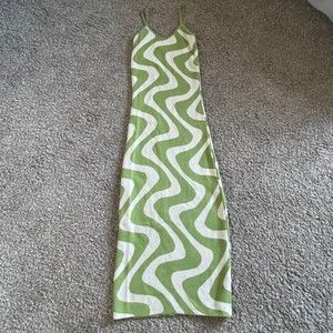 Peppermayo Wave Pattern Basic Tank Bodycon Dress Green S/M